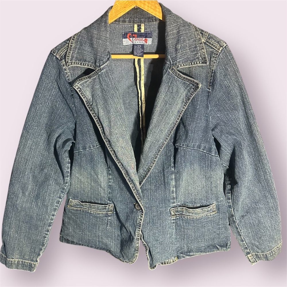 Vintage Mwah Jeans Womens Classic Medium Wash Denim Jean Jacket Size 14/16  Y2K